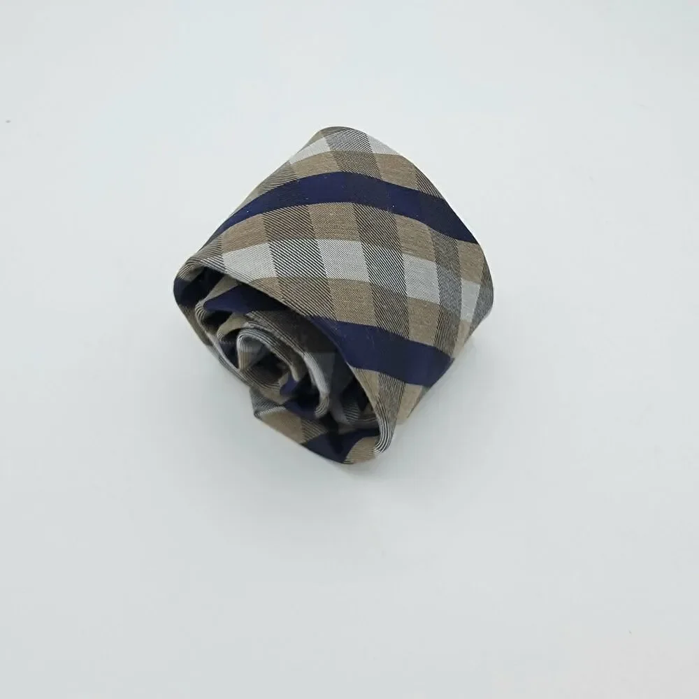 Nautica Tan Blue Geometric Polyester Necktie Men's Size 57 x 3